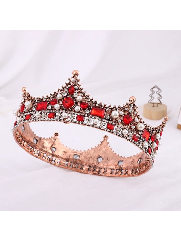 Wedding Tiara for Bride Princess Tiara Headband Bridal Crown,Crystal Rhinestone Hair Jewelry Decor for Queen Girl Bride Birthday Prom Wedding Pageant Halloween Costume Party(Red)