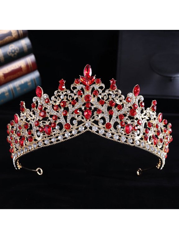 Wedding Tiara for Bride Princess Tiara Headband Bridal Crown,Crystal Rhinestone Hair Jewelry Decor for Queen Girl Bride Birthday Prom Wedding Pageant Halloween Costume Party(Red)