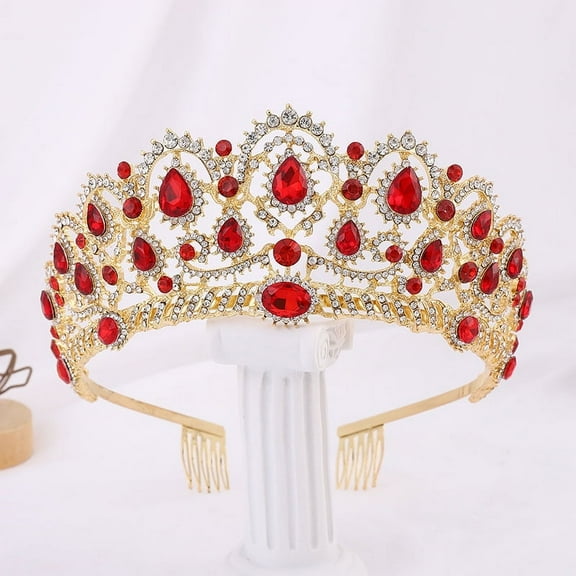 ERDOUY Wedding Tiara for Bride Princess Tiara Headband Bridal Crown,Crystal Rhinestone Hair Jewelry Decor for Queen Girl Bride Birthday Prom Wedding Pageant Halloween Costume Party(Red)