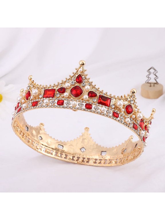 Wedding Tiara for Bride Princess Tiara Headband Bridal Crown,Crystal Rhinestone Hair Jewelry Decor for Queen Girl Bride Birthday Prom Wedding Pageant Halloween Costume Party(Red)