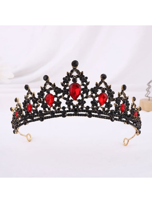 Wedding Tiara for Bride Princess Tiara Headband Bridal Crown,Crystal Rhinestone Hair Jewelry Decor for Queen Girl Bride Birthday Prom Wedding Pageant Halloween Costume Party(Black+Red)