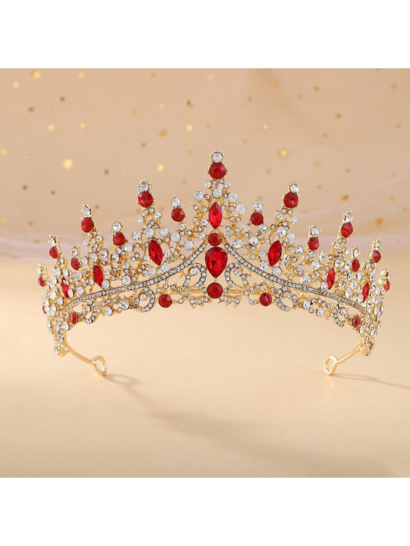 Wedding Tiara for Bride Princess Tiara Headband Bridal Crown,Crystal Rhinestone Hair Jewelry Decor for Queen Girl Bride Birthday Prom Wedding Pageant Halloween Costume Party(Red)