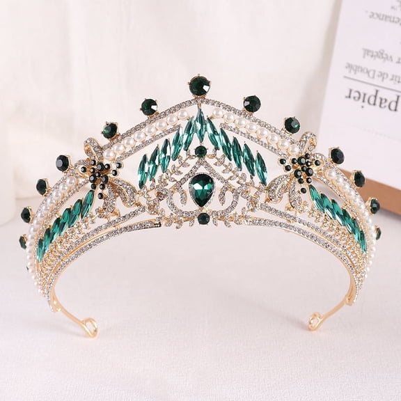 ERDOUY Wedding Tiara for Bride Princess Tiara Headband Bridal Crown,Crystal Rhinestone Hair Jewelry Decor for Queen Girl Bride Birthday Prom Wedding Pageant Halloween Costume Party(Green)