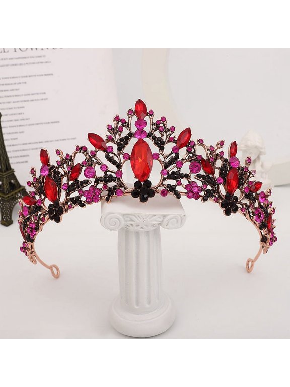Wedding Tiara for Bride Princess Tiara Headband Bridal Crown,Crystal Rhinestone Hair Jewelry Decor for Queen Girl Bride Birthday Prom Wedding Pageant Halloween Costume Party(Red)