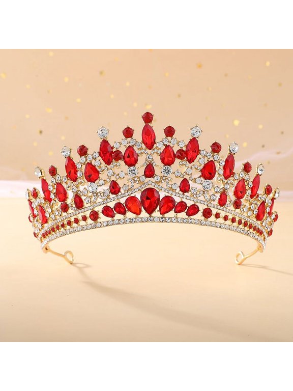 Wedding Tiara for Bride Princess Tiara Headband Bridal Crown,Crystal Rhinestone Hair Jewelry Decor for Queen Girl Bride Birthday Prom Wedding Pageant Halloween Costume Party(Red)