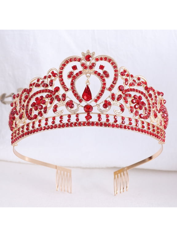 Wedding Tiara for Bride Princess Tiara Headband Bridal Crown,Crystal Rhinestone Hair Jewelry Decor for Queen Girl Bride Birthday Prom Wedding Pageant Halloween Costume Party(Red)
