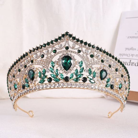 ERDOUY Wedding Tiara for Bride Princess Tiara Headband Bridal Crown,Crystal Rhinestone Hair Jewelry Decor for Queen Girl Bride Birthday Prom Wedding Pageant Halloween Costume Party(Green)