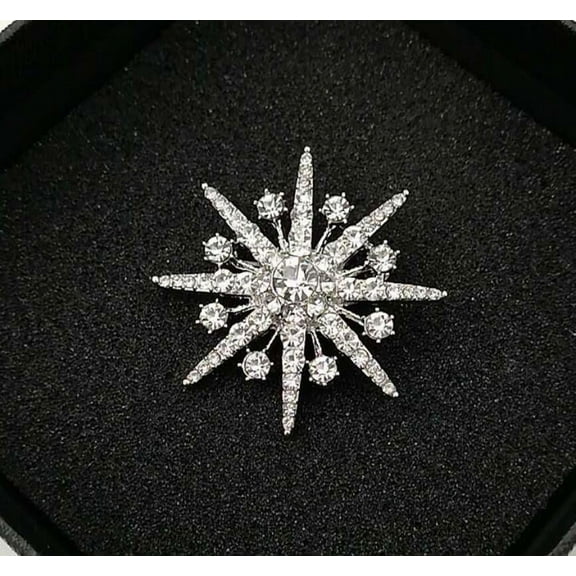 ERDOUY Women Crystal Big Safety Pin Jewelry Brooch Knit Scarf Lapel or Collar Brooch Pin （Octagonal Silver）