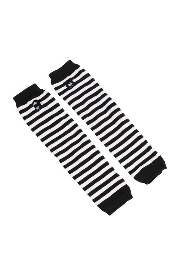 Women Striped Long Fingerless Gloves, Winter Knitted Arm Warmers For Punk Rock/Cosplay/Goth/Christmas Party -Black White