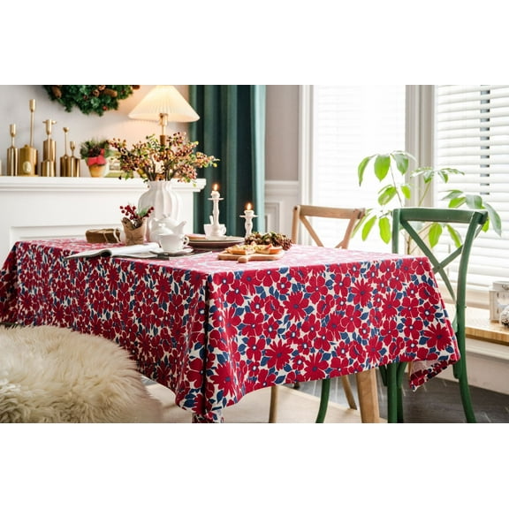ERDOUY cotton linen printed retro tablecloth restaurant fabric dining table cloth tablecloth desktop decoration (red, 200 * 140cm)