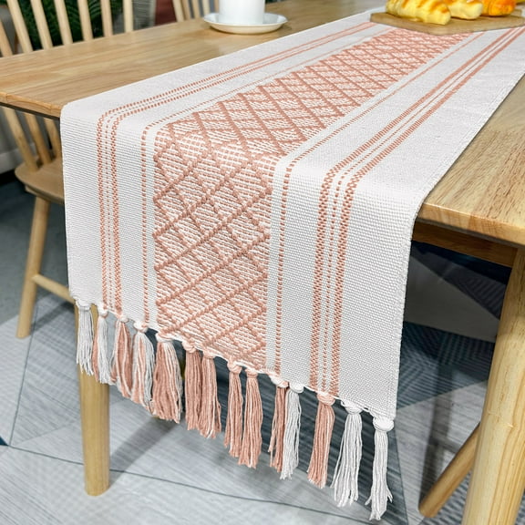 ERDOUY cotton linen table flag tablecloth handmade tassel bed end towel tea table cabinet cover towel tea towel table flag (pink, 280 * 35cm)