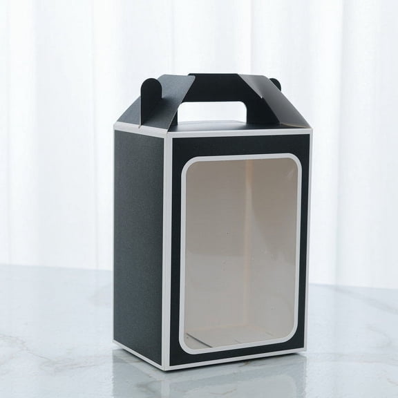 ERDOUY gifts, flowers, gift boxes, packaging bags, transparent window open hand-held gift boxes, flower gift handbags (black+white border, 25 * 18 * 35cm)