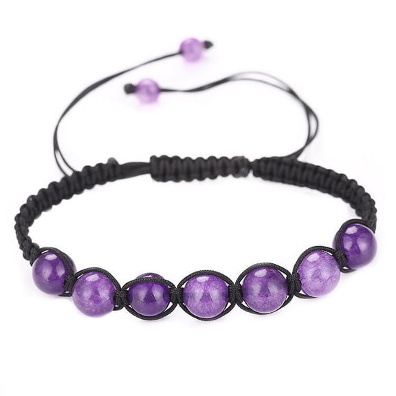 ERDOUY handmade beaded bracelet, suitable for both men and women, natural amethyst woven adjustable bracelet (purple, 0.8cm amethyst)