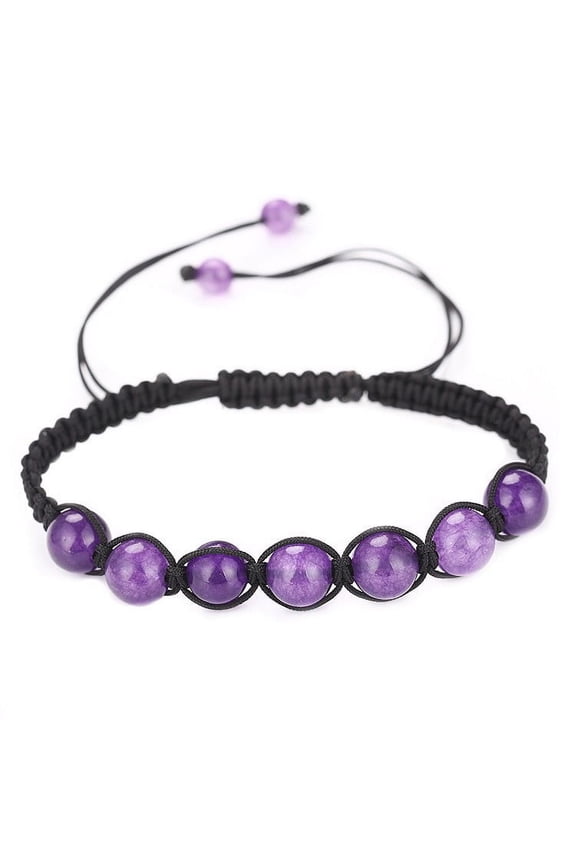 handmade beaded bracelet, suitable for both men and women, natural amethyst woven adjustable bracelet (purple, 0.8cm amethyst)