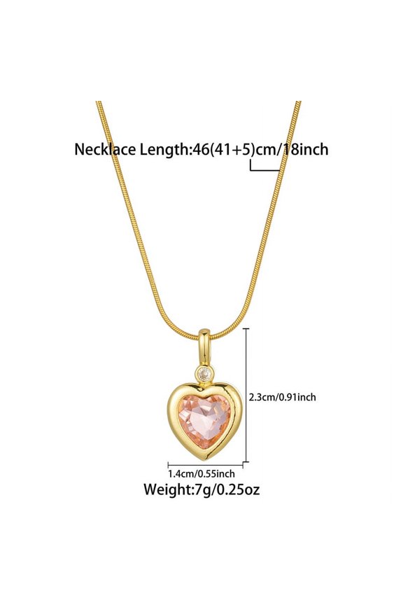 handmade necklace pendant, suitable for both men and women, titanium steel heart pendant necklace, heart zircon necklace (gold+pink)