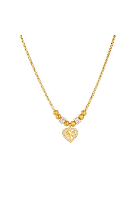 handmade necklace pendant suitable for both men and women, retro stainless steel life tree necklace, love water diamond pendant necklace (gold)