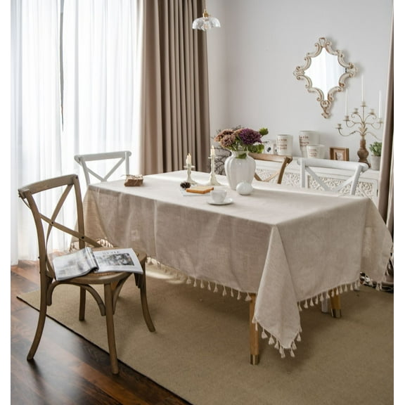ERDOUY hemp rope tassel polyester linen dining table cloth, tea table cloth, fabric rectangular tablecloth (hemp rope tassel, 180 * 140cm)