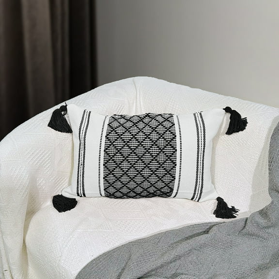 ERDOUY home decoration pillow, rectangular jacquard tassel pillow, simple and thickened sofa decoration pillow ,black