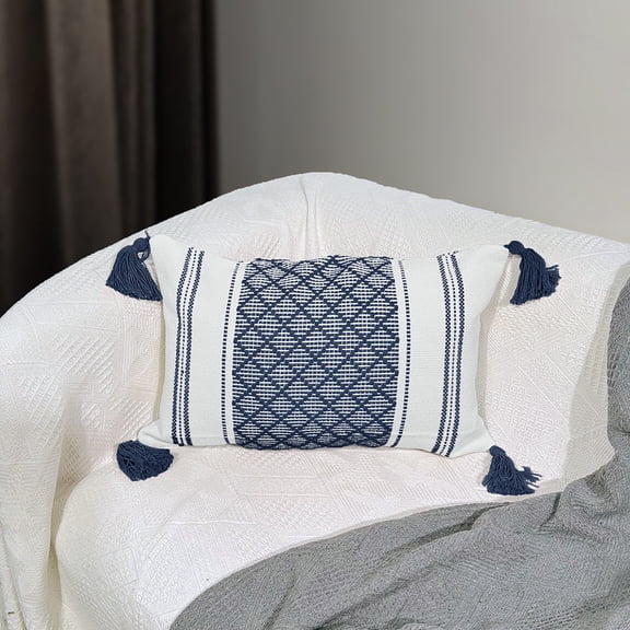 ERDOUY home decoration pillow, rectangular jacquard tassel pillow, simple and thickened sofa decoration pillow ,blue