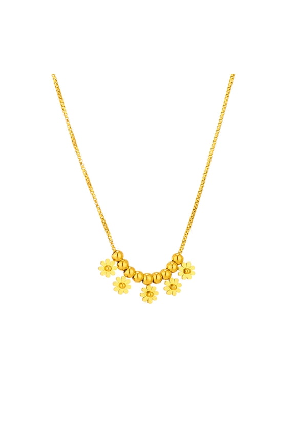 necklace pendant, handcrafted for men and women, five small daisy tassels pendant, titanium steel necklace (gold)