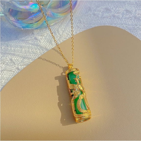 ERDOUY necklace pendant, men's and women's necklace, jewelry pendant handmade, vintage China-Chic gold phoenix column pendant titanium steel necklace (green)