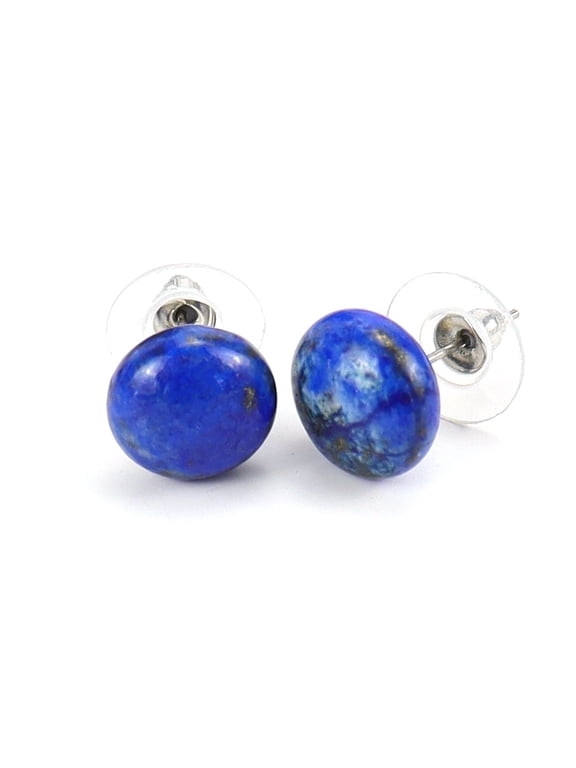 personalized natural stone earrings, natural crystal stone bread beads earrings Simple temperament crystal Mantou beads earrings (blue)
