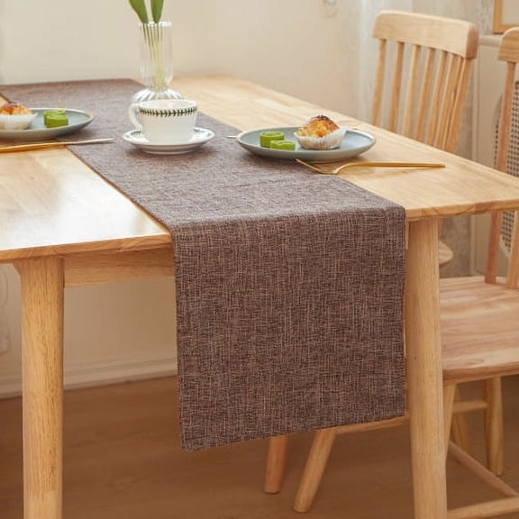 ERDOUY thickened linen dining table insulation pad, office desk cushion, decorative table flag, heat-resistant tea flag cloth (brown, 180*30cm)