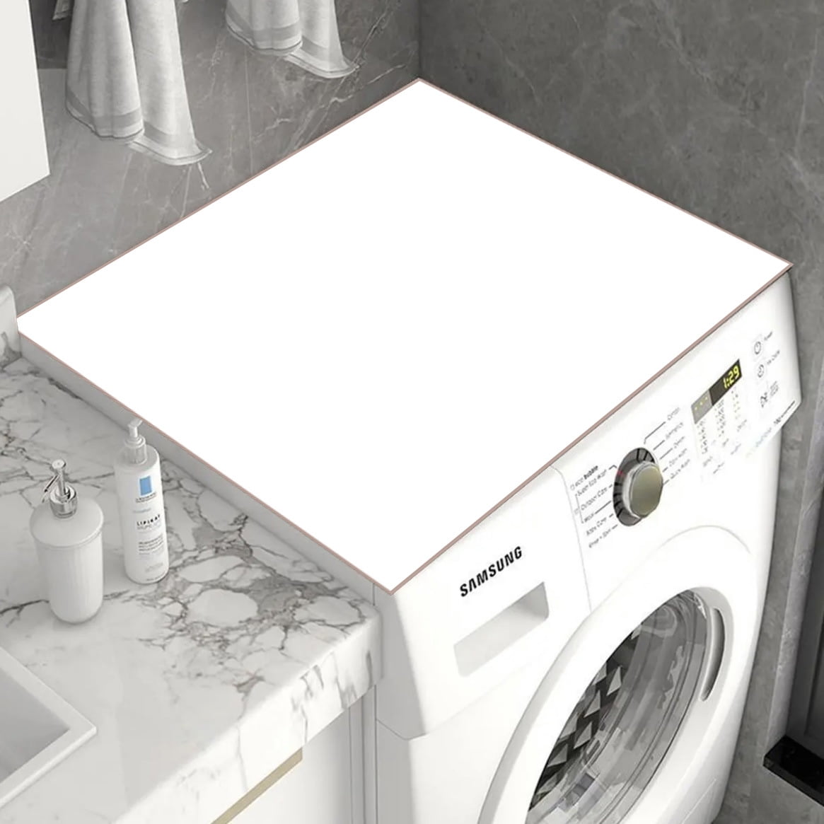 ERDOUY washing machine dryer dust mat, used for top creative washing machine dust mat, quick drying water absorbing mat, kitchen laundry room top protective mat (White, 31.5*19.7in)