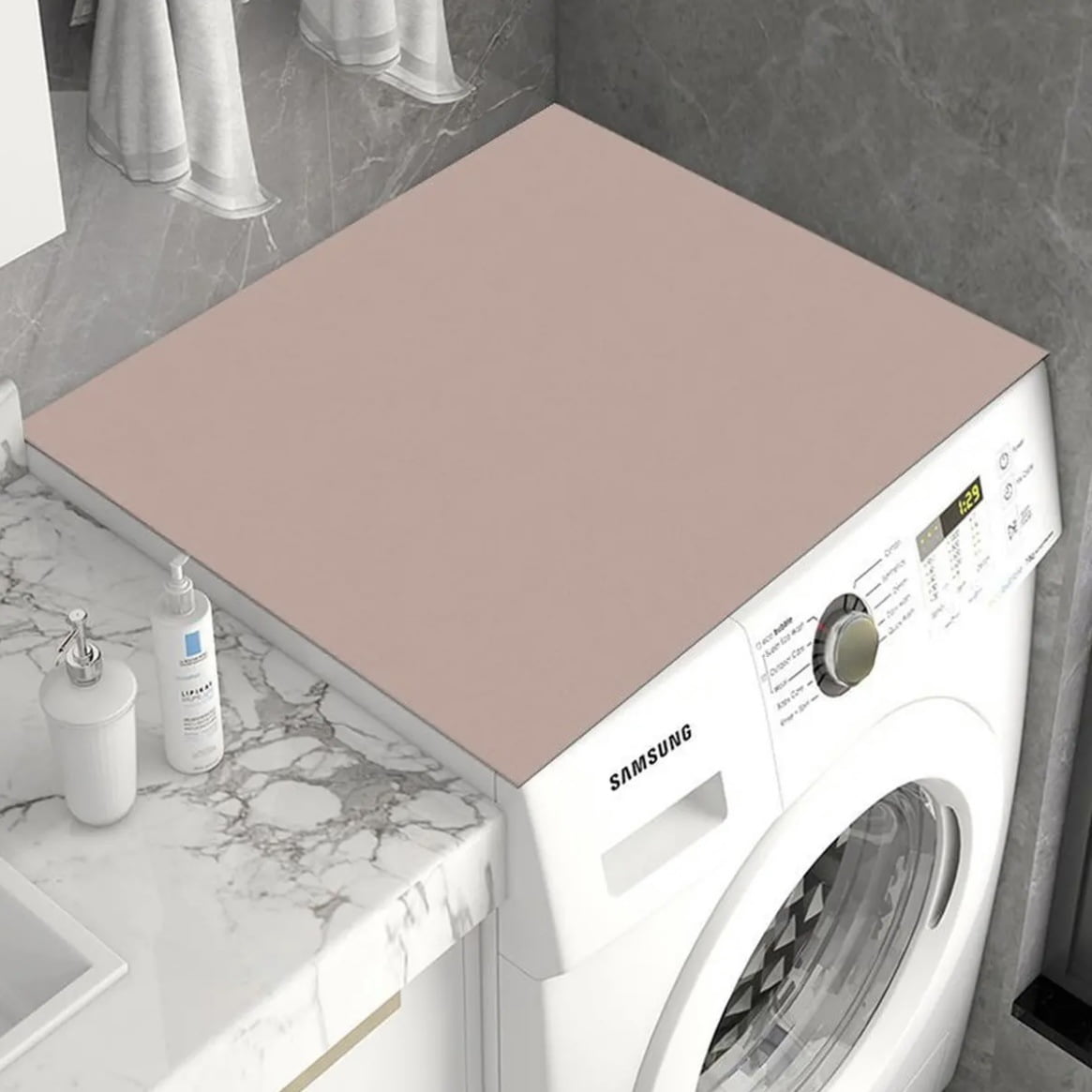 ERDOUY washing machine dryer dust mat, used for top creative washing machine dust mat, quick drying water absorbing mat, kitchen laundry room top protective mat (Pink, 31.5*19.7in)