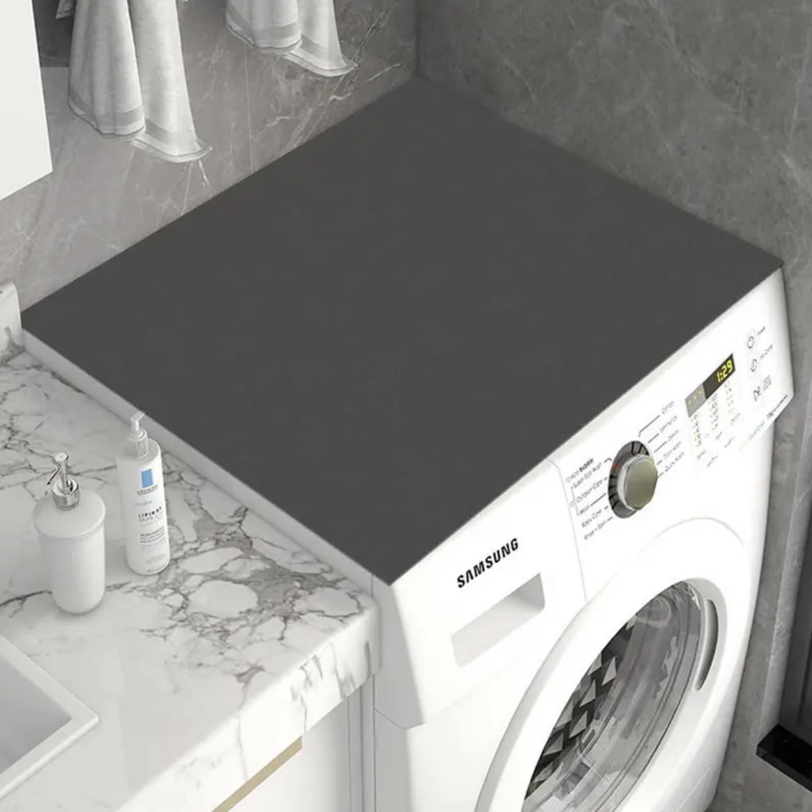 ERDOUY washing machine dryer dust mat, used for top creative washing machine dust mat, quick drying water absorbing mat, kitchen laundry room top protective mat (Black, 31.5*19.7in)