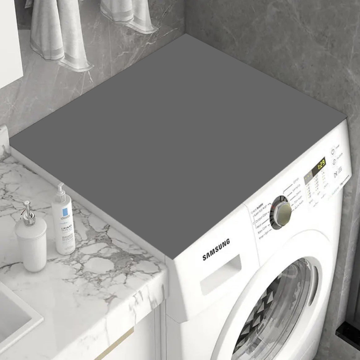 ERDOUY washing machine dryer dust mat, used for top creative washing machine dust mat, quick drying water absorbing mat, kitchen laundry room top protective mat (Deep Grey, 31.5*19.7in)