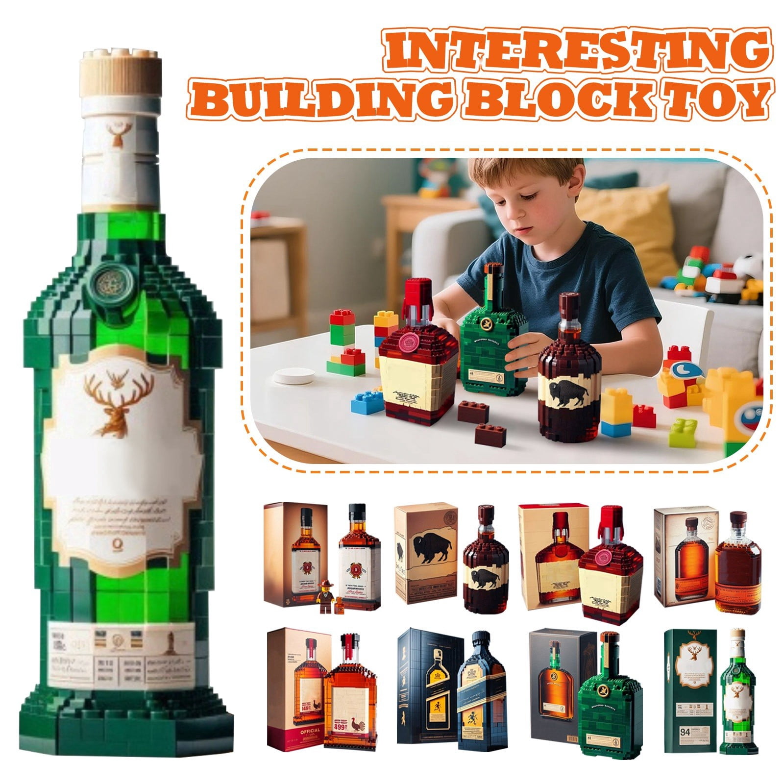 ERETOY DIY Whiskey Wine Bottle Building Blocks Set – Vodka Tequila Rum ...