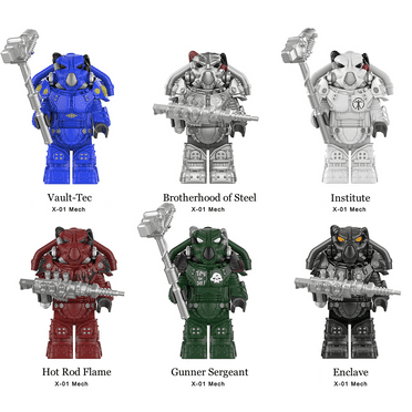 Fallout Inspired X-01 Power Armor Minifigure Set – 6PCS Wasteland Action Figures Toys with Weapons, Vault-Tec BoS Institute Enclave Figures Compatible Mini Figures Birthday Christmas Gifts for Kids