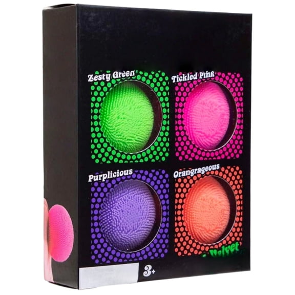 ERETOY Fuzzball 4 Pack Sensory Squeeze Toys - 1.5" Mini Spiky Stress Balls Colorful Fidget Tactile Toy Set - Soft Stretchy Party Favors Classroom Prize Box Toys for Kids