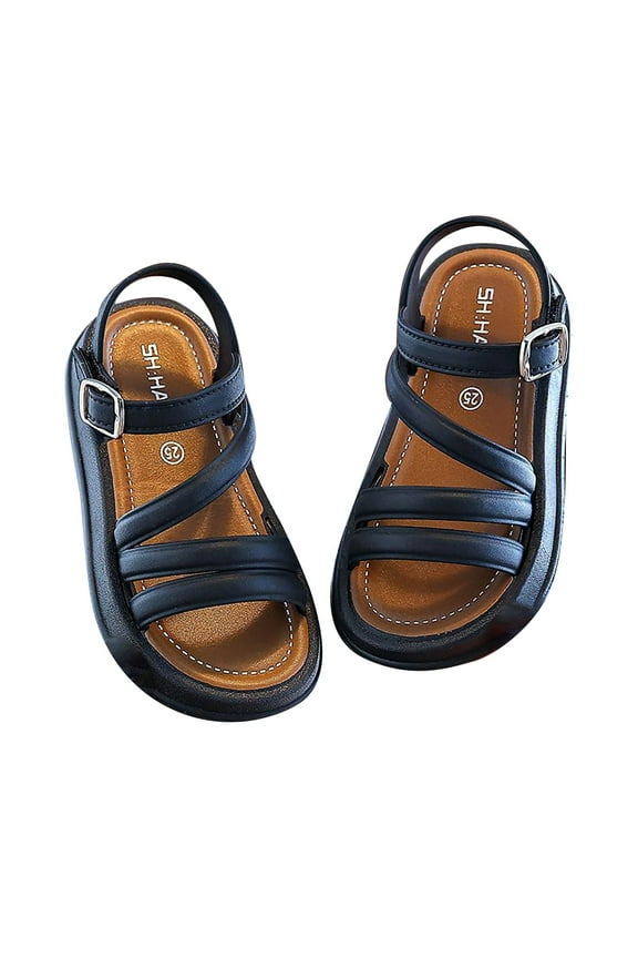 ERFCXS Toddler Girl Sandals - Little Girl Easter Summer Dress Shoes Lightweight Open Toe Beach Holiday.(Color:Black,Size:11.5-12 Years)