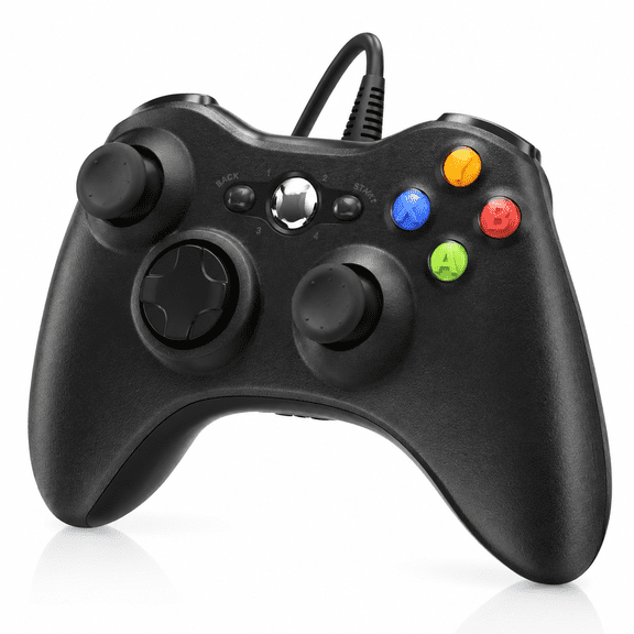 ERFKJE Wired Controller Compatible with Xbox 360/360 Slim/ PC Windows 7/8/10/11,with Joystick Dual Vibration,Black