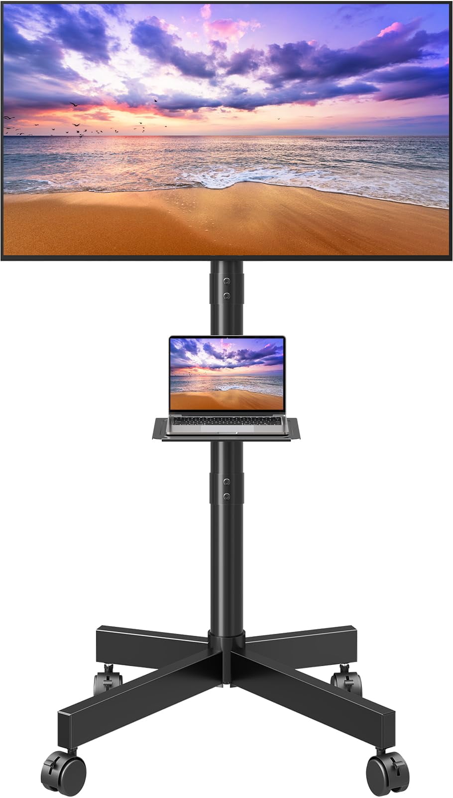 Mountory Mobile TV Stand for 23-60" TVs, Portable Rolling TV Stand with Wheels&Shelf, VESA 400x400, 77 Lbs Load