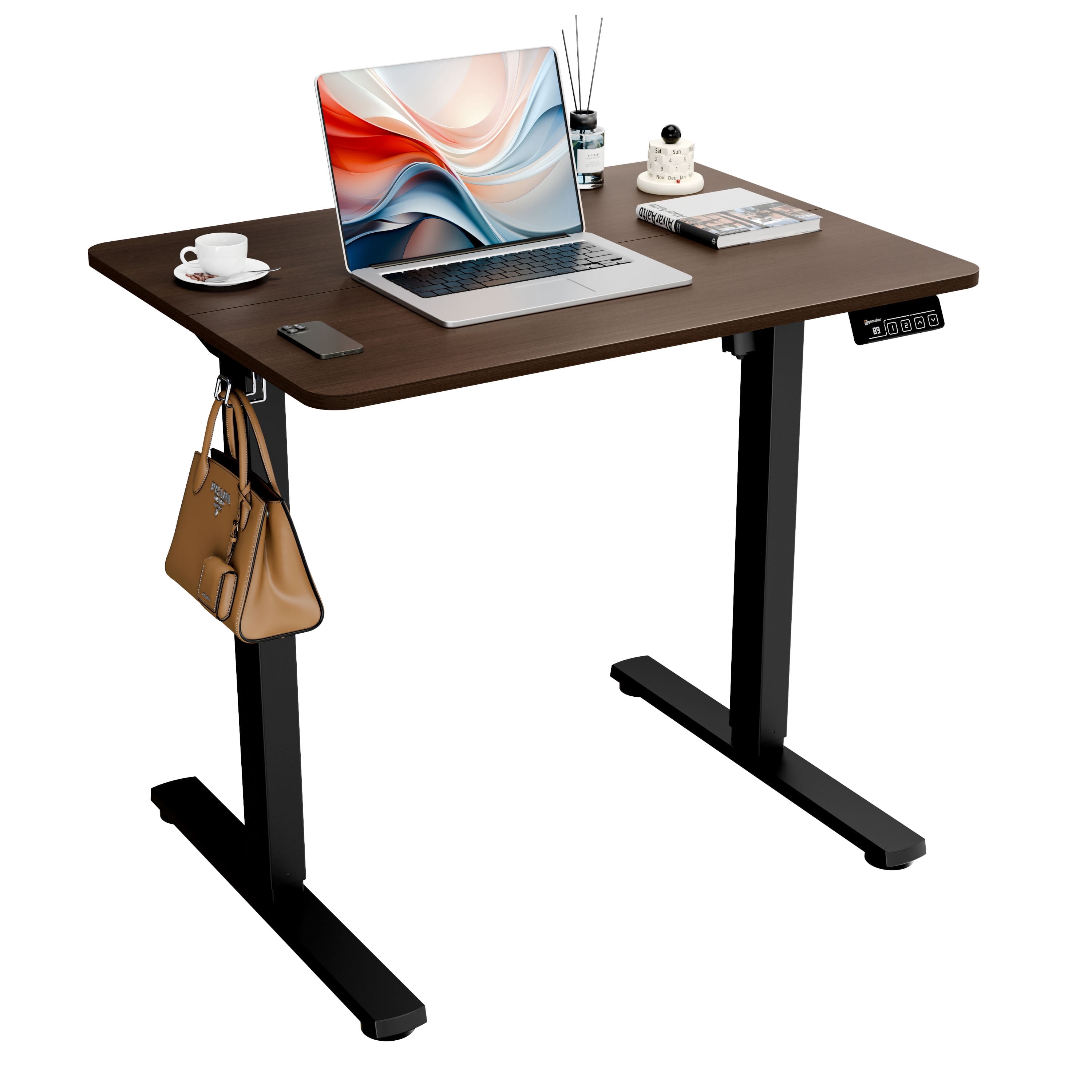 Ergomaker Electric Standing Desk，Height Adjustable Desk with Splice Board，Child Lock & Memory Function，32 x 23.6 inches，Walnut