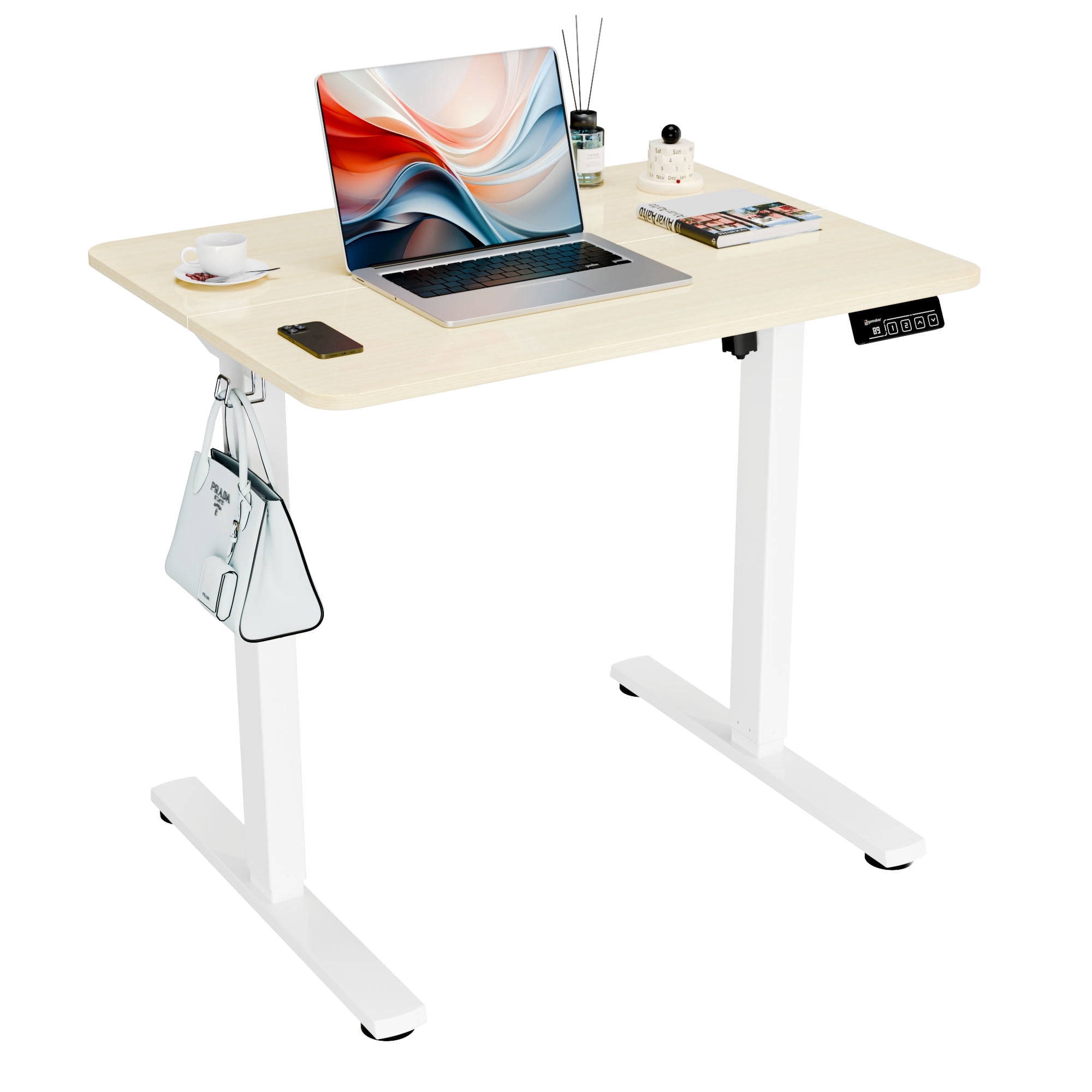 Ergomaker Electric Standing Desk，Height Adjustable Desk with Splice Board，Child Lock & Memory Function，32 x 23.6 inches，Beige