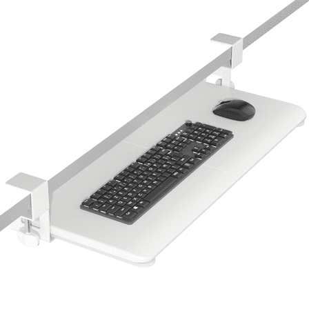 Ergomaker Keyboard Tray Under Desktop 25.6x11.8 inches Clamp-On Tray Slide-Out Drawer Punch-Free Setting White