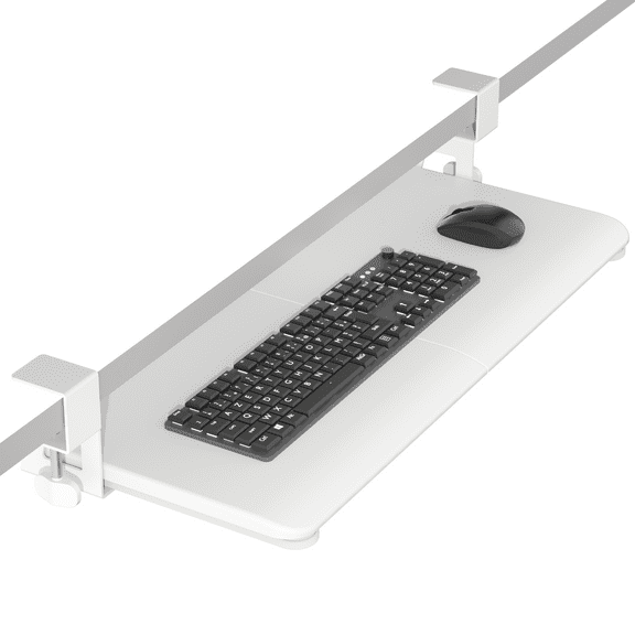 Ergomaker Keyboard Tray Under Desktop 25.6x11.8 inches Clamp-On Tray Slide-Out Drawer Punch-Free Setting White