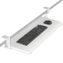 Ergomaker Keyboard Tray Under Desktop 25.6x11.8 inches Clamp-On Tray Slide-Out Drawer Punch-Free Setting White