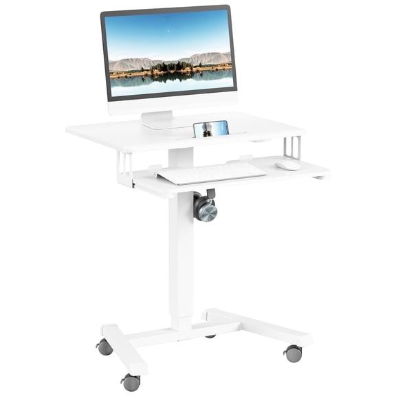 Ergomaker Compact Mobile Standing Table White Portable Laptop Desk for Home Office with Keyboard Tray