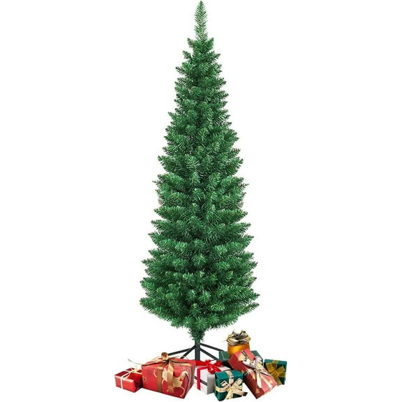 ERGOMASTER 5FT Pencil Christmas Tree Artificial Xmas Tree w/PVC 220 Branch Tips with Foldable Sturdy Metal Stand for Decoration