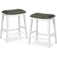 thumbnail image 1 of ERGOMASTER Bar Stools, 26 Inch Counter Height Saddle Stools, Solid Wood Legs with Leather Upholstered Seat for Kitchen Island (1, White + Grey), 1 of 7
