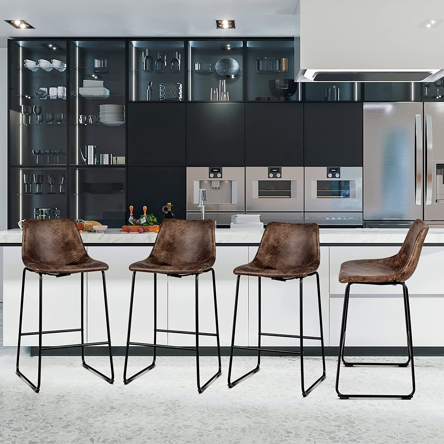 Sturdy Bar ERGOMASTER Bar Stools Set of 4 Modern 30 Inch Bar Height Chairs Leather ...