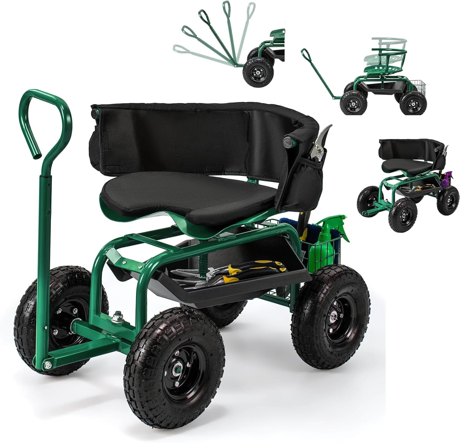 ERGOMASTER Rolling Garden Seat with Wheels, Adjustable 360° Swivel ...