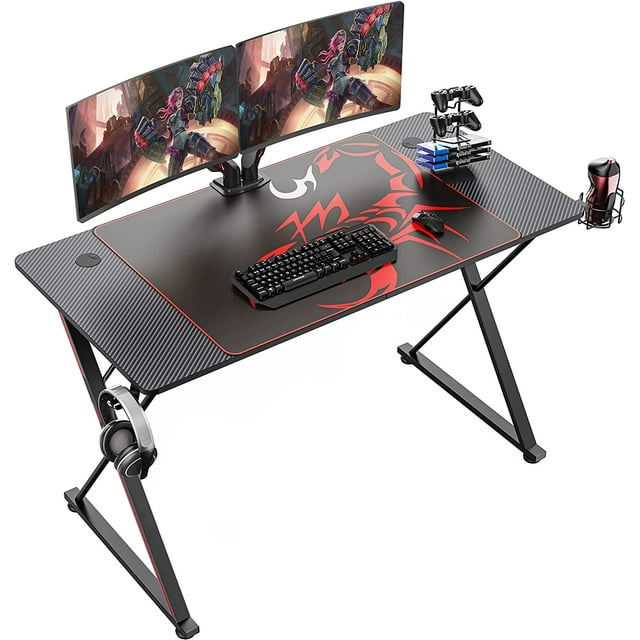 ERGONOMIC Gaming Desk 47 Inch PC Gaming X Shaped Gaming Computer Desk