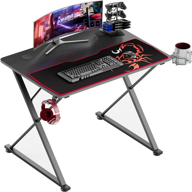 ERGONOMIC Gaming Desk 55 Inch PC Gaming X Shaped Gaming Computer Desk