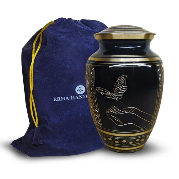 ERHA HANDICRAFTS Cremation Urns for Human Adult Ashes - Black Brass Butterfly Urns Funeral Urns for Male/Female